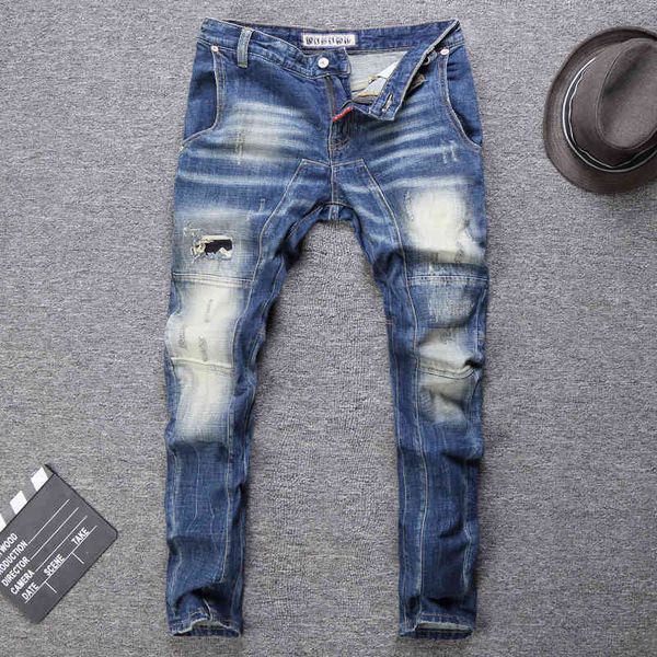 jeans fashion streetwear slim fit elastic ripped men spliced designer biker pants hip hop jeans homme, Blue
jeans fashion streetwear slim fit elastic ripped men spliced designer biker pants hip hop jeans homme, Blue