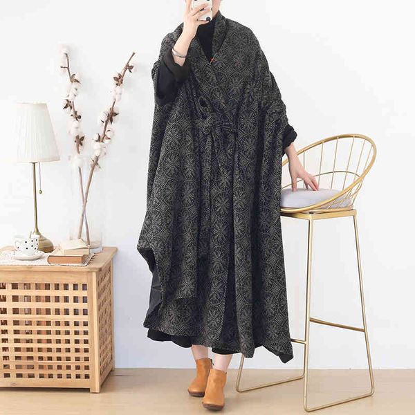 johnature women wool coats cape type bandage print floral winter v-neck irregular thick women clothes vintage wool coat 210521, Black
johnature women wool coats cape type bandage print floral winter v-neck irregular thick women clothes vintage wool coat 210521, Black