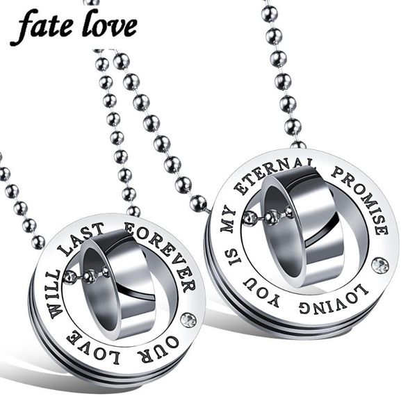 pendant necklaces fashion jewelry couple necklace set for lovers double round design pendants stainless steel accessories jewellery gift, Silver