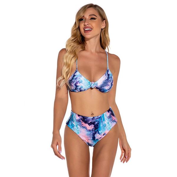 women's swimwear high waist tie-dyed split body swimsuit blue bandage string printed bikini for women swim suits arrival 2021, White;black
women's swimwear high waist tie-dyed split body swimsuit blue bandage string printed bikini for women swim suits arrival 2021, White;black