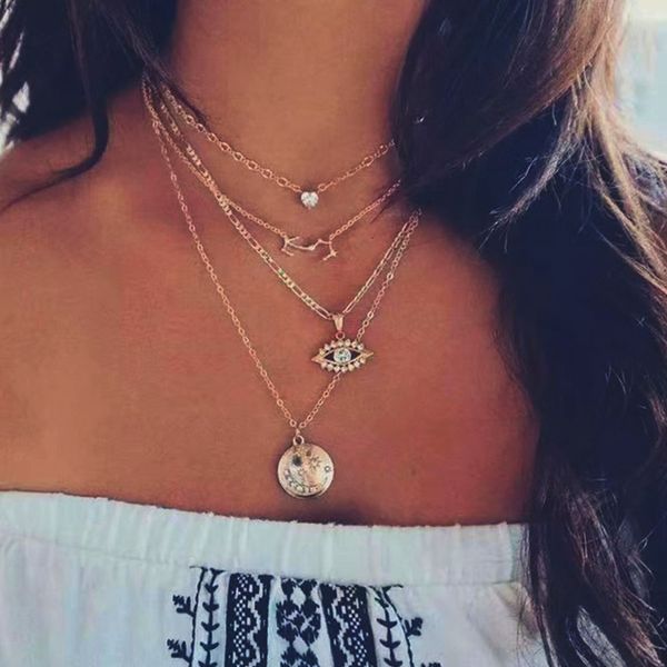 style temperament inlaid rhinestone sweater chain creative eyes moon pendant multi layer necklace, Silver
style temperament inlaid rhinestone sweater chain creative eyes moon pendant multi layer necklace, Silver