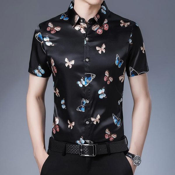 men's dress shirts summer short sleeve men butterfly print silk cotton casual shirt slim fit camisa masculina drop c784, White;black
men's dress shirts summer short sleeve men butterfly print silk cotton casual shirt slim fit camisa masculina drop c784, White;black