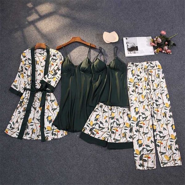 print pajamas set silky women 5 piece sleepwear satin lace sleep pyjama lounge with belt chest pads strap home nightwear 210928, Black;red
print pajamas set silky women 5 piece sleepwear satin lace sleep pyjama lounge with belt chest pads strap home nightwear 210928, Black;red
