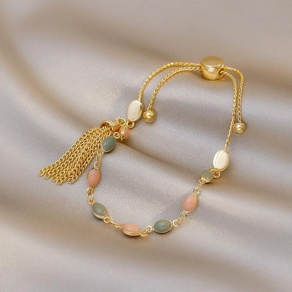link, chain origin summer korean fashion adjustable circle enamel charm bracelets for women vintage gold tassel metallic, Black
link, chain origin summer korean fashion adjustable circle enamel charm bracelets for women vintage gold tassel metallic, Black