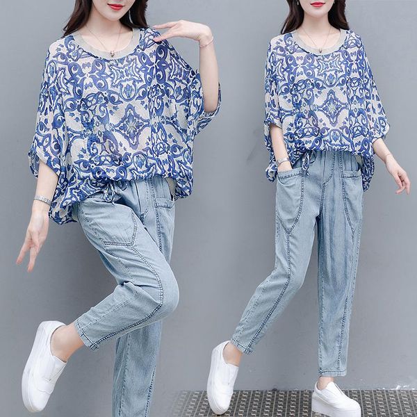 summer women's fashion blue and white porcelain printed +jeans suits female vintage loose two-piece sets two piece dress
summer women's fashion blue and white porcelain printed +jeans suits female vintage loose two-piece sets two piece dress
