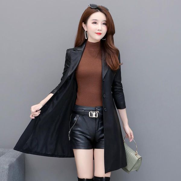 women's leather & faux autumn winter slim long jacket casual black pu coat women ourwear plus size 4xl 
women's leather & faux autumn winter slim long jacket casual black pu coat women ourwear plus size 4xl