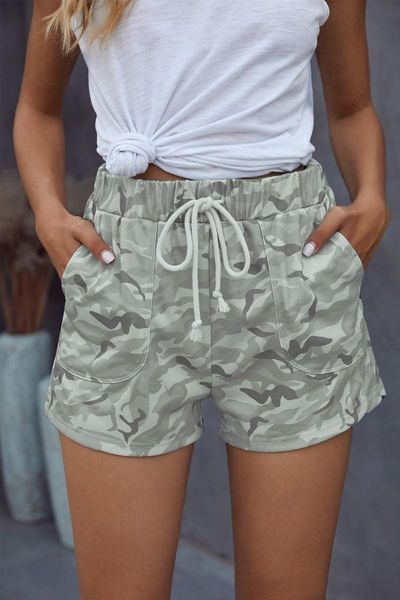 women's shorts 2021 summer camouflage print casual high waist straight women fashion big pocket lace up female slim short streetwear, White;black
women's shorts 2021 summer camouflage print casual high waist straight women fashion big pocket lace up female slim short streetwear, White;black