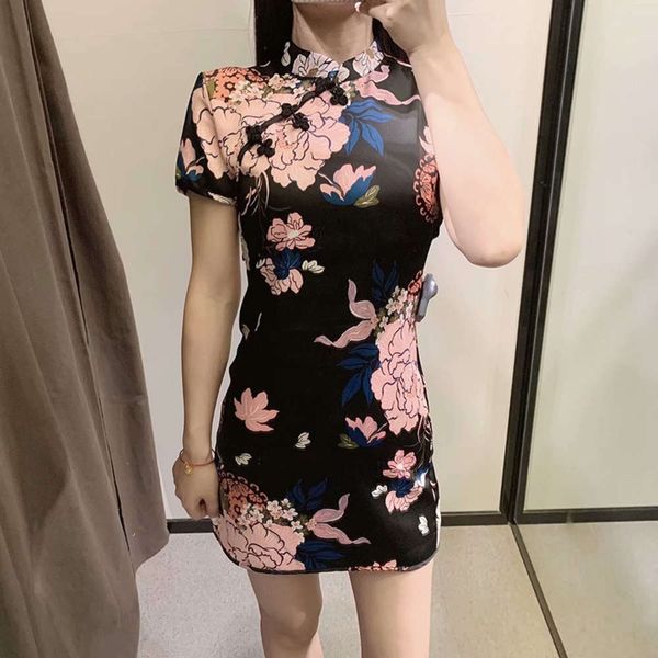 summer style women's silk satin texture printed stand collar cheongsam slim short dress, Black;gray
summer style women's silk satin texture printed stand collar cheongsam slim short dress, Black;gray