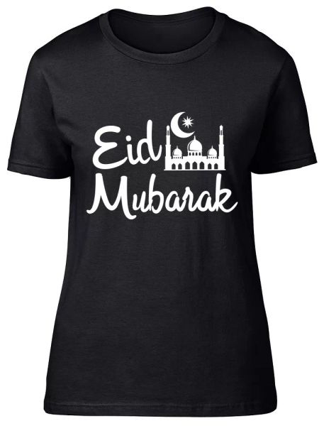 eid mubarak womens ladies fitted t-shirt, White;black