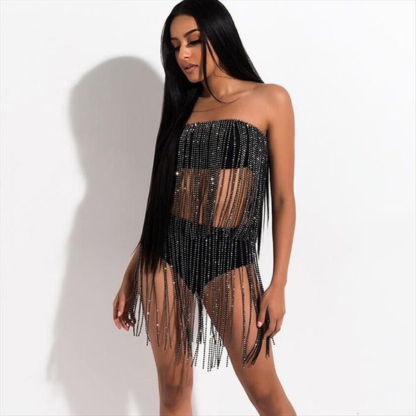 black white tassel two women tracksuits 2 piece set strapless backless skinny crop elastic waist panties clubwear outfits, Gray
black white tassel two women tracksuits 2 piece set strapless backless skinny crop elastic waist panties clubwear outfits, Gray