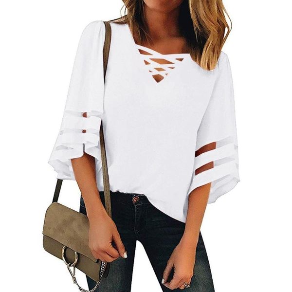 women's blouses & shirts blouse 2021 women fashion v neck mesh panel 3/4 bell sleeve casual loose shirt for clothes, White
women's blouses & shirts blouse 2021 women fashion v neck mesh panel 3/4 bell sleeve casual loose shirt for clothes, White