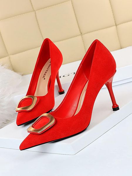 dress shoes women's high heel show thin fashion suede shallow mouth pointed metal buckles, Black
dress shoes women's high heel show thin fashion suede shallow mouth pointed metal buckles, Black