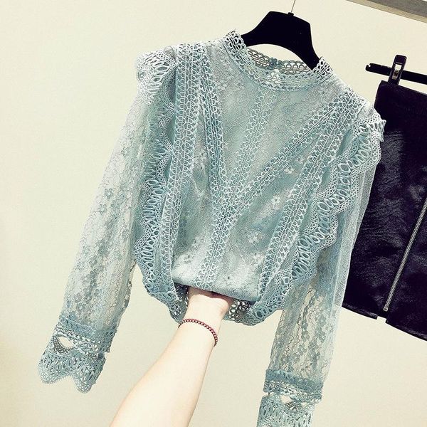 women's blouses & shirts 2021 summer lace women blouse and turtleneck blue see through elegant office lady outwear, White
women's blouses & shirts 2021 summer lace women blouse and turtleneck blue see through elegant office lady outwear, White