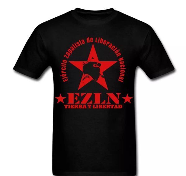 zapatista ezln star tierra y libertad man mask t-shirt tee, White;black 
zapatista ezln star tierra y libertad man mask t-shirt tee, White;black