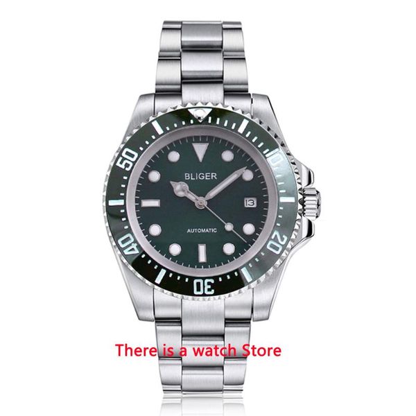 wristwatches bliger 43mm automatic mechanical watch men business ceramic bezel calendar miyota movement luminous wristwatch, Slivery;brown