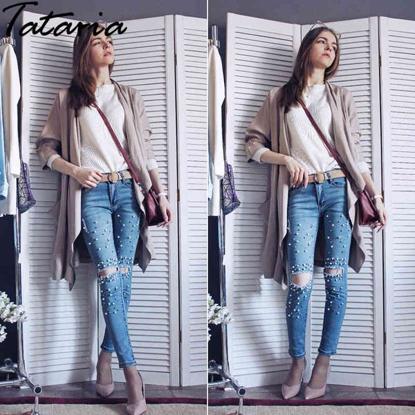 ripped jeans for women skinny pearl destroyed woman with beads ankel length bottom denim pants pantalon femme jean 210514, Blue
ripped jeans for women skinny pearl destroyed woman with beads ankel length bottom denim pants pantalon femme jean 210514, Blue