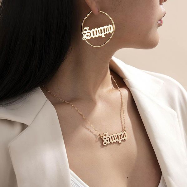 trendy creative letters pendant necklace & earrings for women vintage geometric chunky hoop party jewelry sets, Silver
trendy creative letters pendant necklace & earrings for women vintage geometric chunky hoop party jewelry sets, Silver