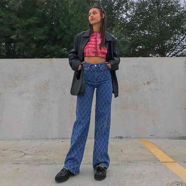heyoungirl casual argyle y2k woman jeans straight high waist pants capris froll plaid fashion long denim trousers streetwear, Blue
heyoungirl casual argyle y2k woman jeans straight high waist pants capris froll plaid fashion long denim trousers streetwear, Blue