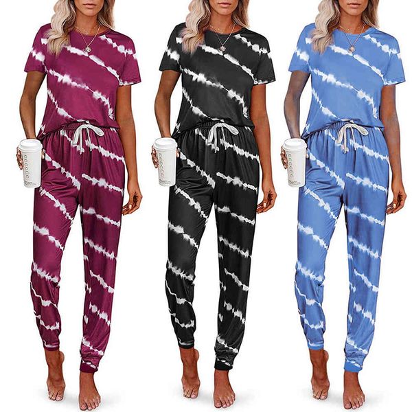 women's sleepwear 2021 casual suit fashion stripe short sleeve housewear pajamas two piece set, Black;red
women's sleepwear 2021 casual suit fashion stripe short sleeve housewear pajamas two piece set, Black;red