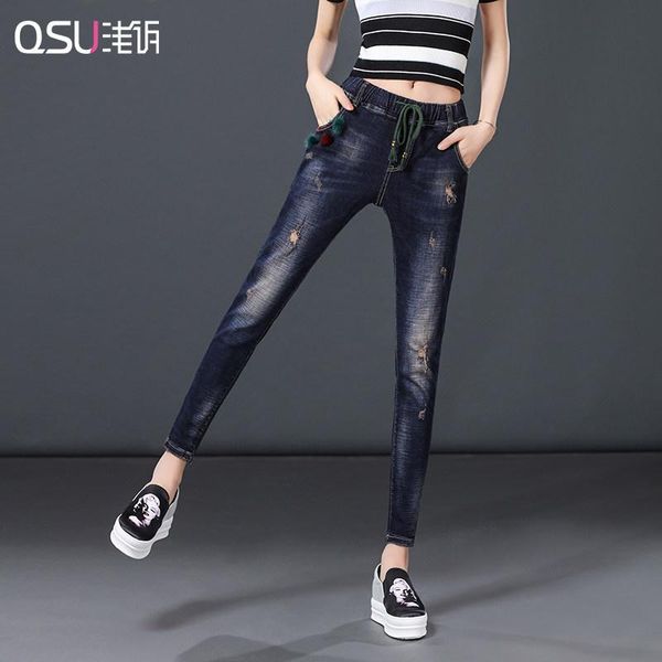 women's jeans woman,ninth-length pants,mid-waist,bleached holes elastic durable denim band,embroidery casual for all seasons, Blue
women's jeans woman,ninth-length pants,mid-waist,bleached holes elastic durable denim band,embroidery casual for all seasons, Blue