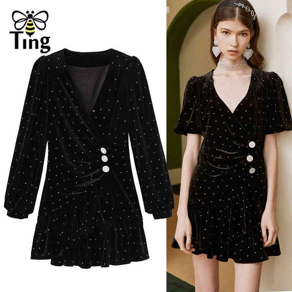 designer vintage v neck elegant party mini dresses crystal paved button spring autumn long sleeve velvet black dress za 210513, Black;gray
designer vintage v neck elegant party mini dresses crystal paved button spring autumn long sleeve velvet black dress za 210513, Black;gray