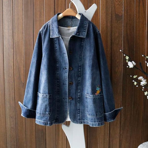 women's jackets spring jacket coat women streetwear retro classic embroidery flower denim loose long sleeve outwear 2021, Black;brown
women's jackets spring jacket coat women streetwear retro classic embroidery flower denim loose long sleeve outwear 2021, Black;brown