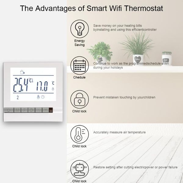 smart home control wifi thermostat temperature controller, water/gas boiler for hydroelectric floor heating, can be used with alexa google
smart home control wifi thermostat temperature controller, water/gas boiler for hydroelectric floor heating, can be used with alexa google
