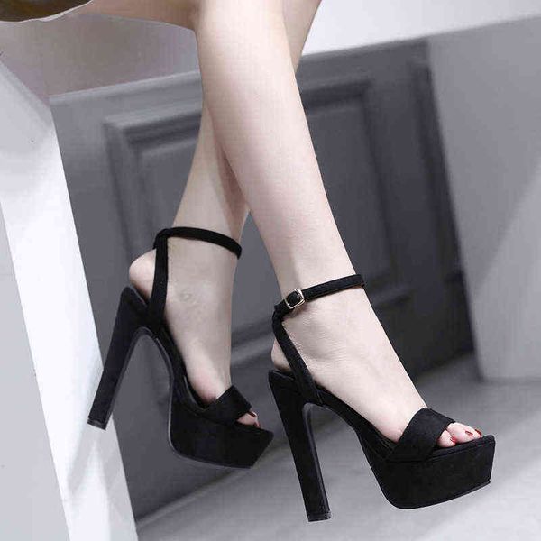 korean version thick heel waterproof platform one-line buckle open toe thick heel suede dress women's sandals, Black
korean version thick heel waterproof platform one-line buckle open toe thick heel suede dress women's sandals, Black