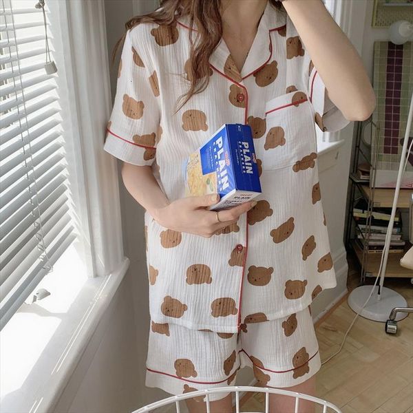 bear cartoon sweet pajamas womens sleepwears set home suit crepe cotton short sleeve shorts 2 piece pijamas y622, Black;red
bear cartoon sweet pajamas womens sleepwears set home suit crepe cotton short sleeve shorts 2 piece pijamas y622, Black;red