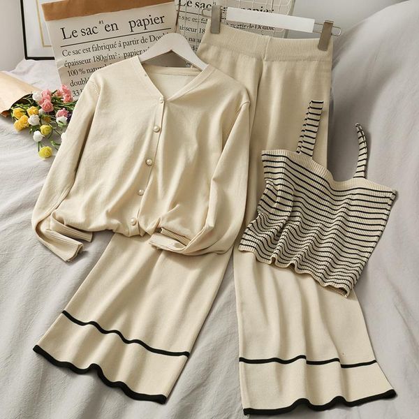 women's two piece pants autumn sweaters 3 sets camisole v neck single-breasted knitted jacket cardigan high waist wide leg knitting, White
women's two piece pants autumn sweaters 3 sets camisole v neck single-breasted knitted jacket cardigan high waist wide leg knitting, White