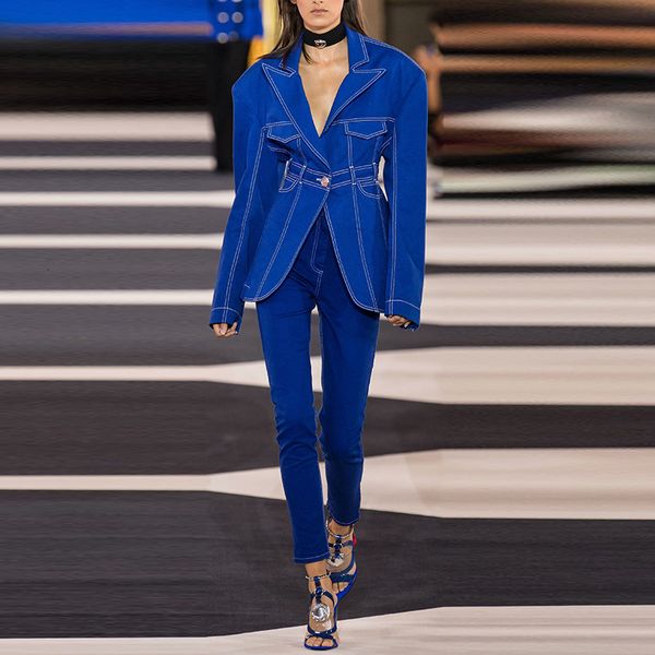 women's suits & blazers european and american high-quality denim widened shoulder one button suit + small feet trousers grl5, White;black
women's suits & blazers european and american high-quality denim widened shoulder one button suit + small feet trousers grl5, White;black