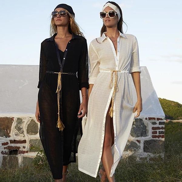 women's swimwear summer long beach dress mesh material shirt-style skirt seaside vacation bikini outer blouse sunscreen cardigan women, White;black
women's swimwear summer long beach dress mesh material shirt-style skirt seaside vacation bikini outer blouse sunscreen cardigan women, White;black