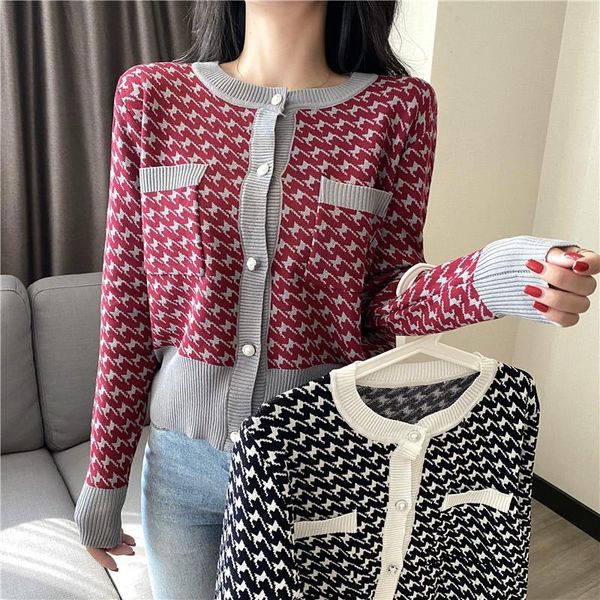 women's knits & tees women o-neck knitted full sleeve houndstooth cropped sweaters cardigans lady patchwork plaid sweater shirts crop, White
women's knits & tees women o-neck knitted full sleeve houndstooth cropped sweaters cardigans lady patchwork plaid sweater shirts crop, White