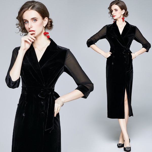 autumn winter dress 2021 veet v-neck waist lace up medium length black skirt, Black;gray
autumn winter dress 2021 veet v-neck waist lace up medium length black skirt, Black;gray