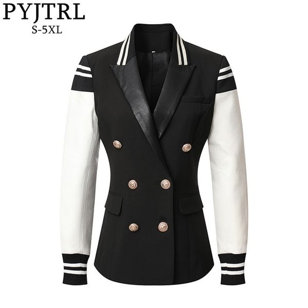 pyjtrl women's fashion casual leather patchwork double breasted jacket stylish classic varsity 210914, Black;brown
pyjtrl women's fashion casual leather patchwork double breasted jacket stylish classic varsity 210914, Black;brown