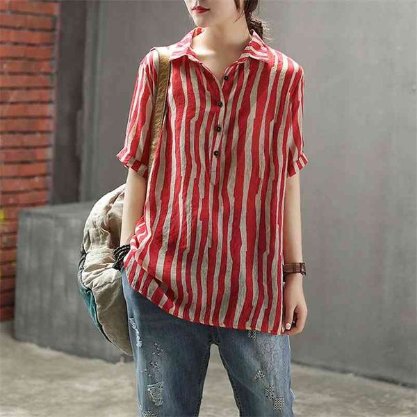 f&je new style summer women shirt plus size short sleeve loose casual ladies striped cotton linen vintage female blouse d4 210412, White
f&je new style summer women shirt plus size short sleeve loose casual ladies striped cotton linen vintage female blouse d4 210412, White