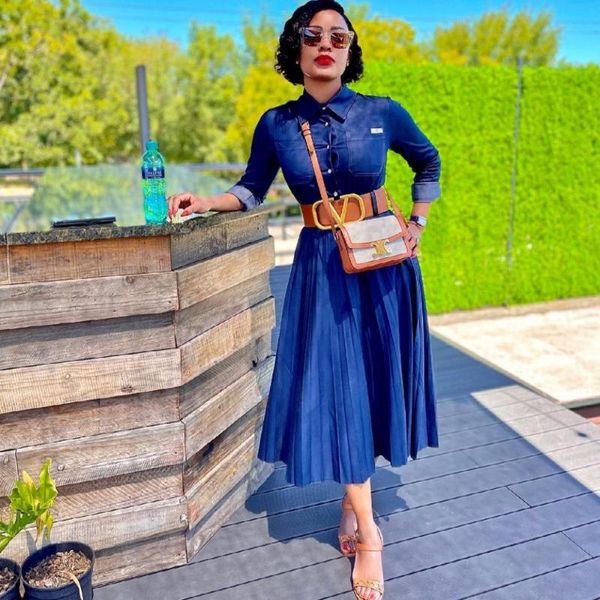squeeze pleated blue denim skirt african large dress lapel single breasted long sleeves elegant party ladies fashion spring ethnic clothing, Red
squeeze pleated blue denim skirt african large dress lapel single breasted long sleeves elegant party ladies fashion spring ethnic clothing, Red