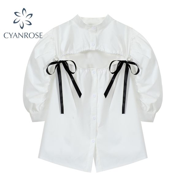 bow hollow out blouse women summer sweet stretchy puff half sleeve white blusas streetwear fashion casual straight 210515
bow hollow out blouse women summer sweet stretchy puff half sleeve white blusas streetwear fashion casual straight 210515