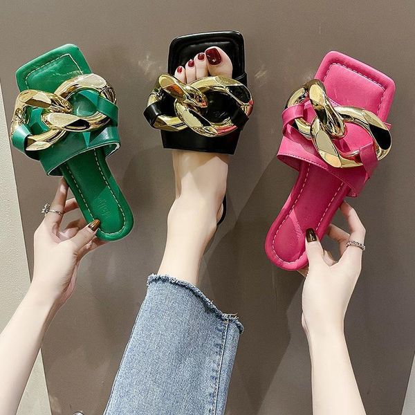 slippers summer women gold chain 2021 fashion square head outdoor non-slip female flat beach shoes flip-flops 35-40, Black
slippers summer women gold chain 2021 fashion square head outdoor non-slip female flat beach shoes flip-flops 35-40, Black