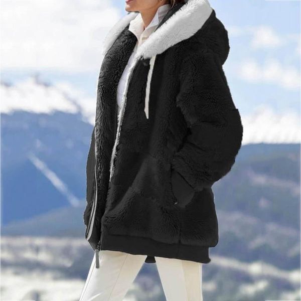 women's hoodies & sweatshirts warm artificial wool winter solid hooded female 2022 thicken lady autumn outwear, Black
women's hoodies & sweatshirts warm artificial wool winter solid hooded female 2022 thicken lady autumn outwear, Black