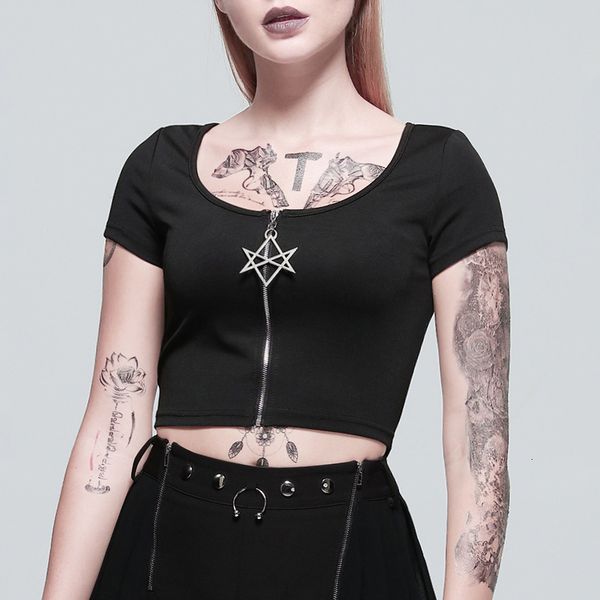 tee Gothic top short slim women's black five pointed star round neck fashion summer T-shirt women, White
tee Gothic top short slim women's black five pointed star round neck fashion summer T-shirt women, White