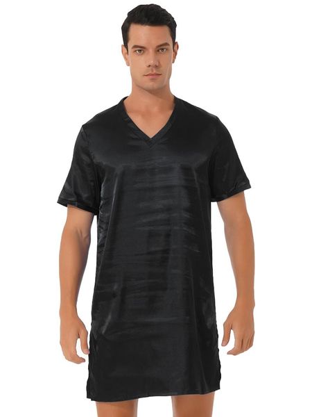 men's sleepwear men women satin nightgown robes v neck short sleeve nightclothes homewear sides split nightwear sissy comfort dress, Black;brown
men's sleepwear men women satin nightgown robes v neck short sleeve nightclothes homewear sides split nightwear sissy comfort dress, Black;brown