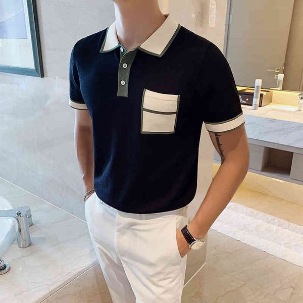 men's polos brand summer shirt short sleeve casual slim business dress shirts knitting homme clothes rrgc, White;black
men's polos brand summer shirt short sleeve casual slim business dress shirts knitting homme clothes rrgc, White;black