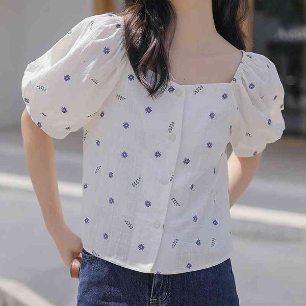 women's blouses & shirts sweet slim square neck puff sleeve chic femme loose versatile daisy print summer streetwear x2pk, White
women's blouses & shirts sweet slim square neck puff sleeve chic femme loose versatile daisy print summer streetwear x2pk, White