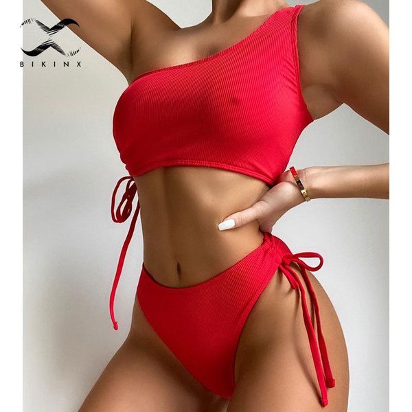 women's swimwear 2021 one-shoulder bandeau bikini set solid ribbed swimsuit swimming suit high cut string bathing beachwear, White;black
women's swimwear 2021 one-shoulder bandeau bikini set solid ribbed swimsuit swimming suit high cut string bathing beachwear, White;black