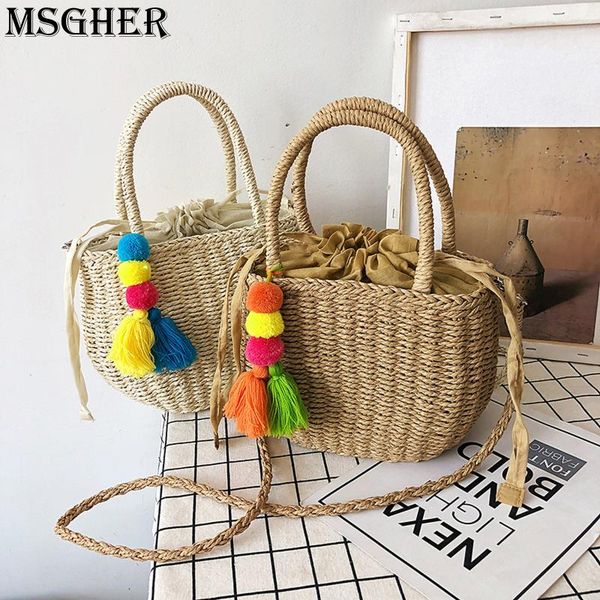 straw woven bucket bag bohemian style color ball one shoulder sloping cross handbag summer for beach vacation travel evening bags
straw woven bucket bag bohemian style color ball one shoulder sloping cross handbag summer for beach vacation travel evening bags