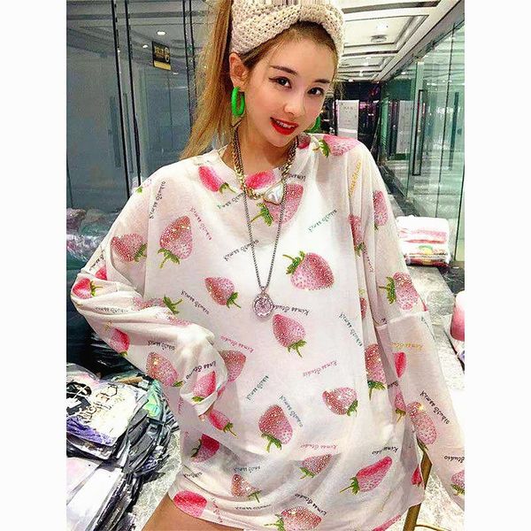 women's blouses & shirts spring summer blouse women tees loose strawberry diamond fruit print full sleeve woman pullover ladies sy137, White
women's blouses & shirts spring summer blouse women tees loose strawberry diamond fruit print full sleeve woman pullover ladies sy137, White