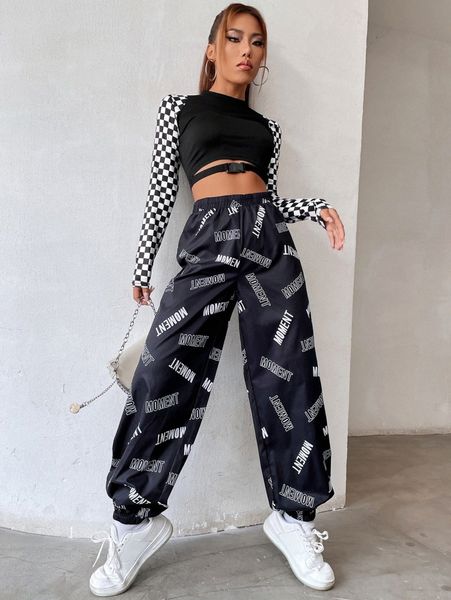 letter graphic elastic hem pants v2aj#, Black;white
letter graphic elastic hem pants v2aj#, Black;white