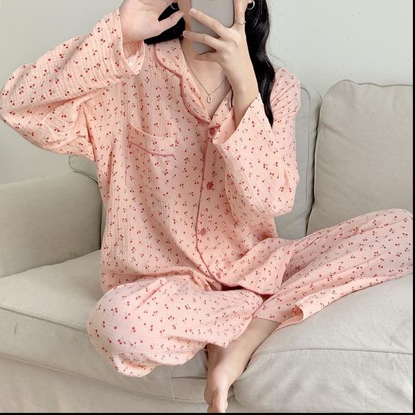 two piece set cherry print women sleepwear pajamas long sleeve shirt pants suits pocket homewear sweet floral nightwear s990, Black;red
two piece set cherry print women sleepwear pajamas long sleeve shirt pants suits pocket homewear sweet floral nightwear s990, Black;red