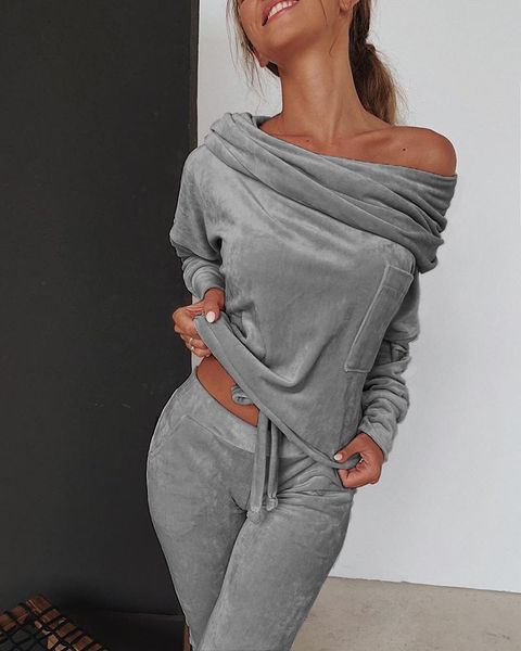 women's hoodies & sweatshirts sweatshirt women 2 pieces set tracksuit autumn one shoulder pants sets sport wear velvet lounge suit, Black
women's hoodies & sweatshirts sweatshirt women 2 pieces set tracksuit autumn one shoulder pants sets sport wear velvet lounge suit, Black